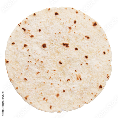  One mexican burrito tortilla over white isolated background