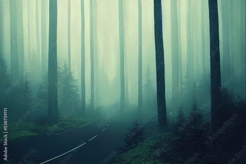 Fototapeta premium road through misty forest