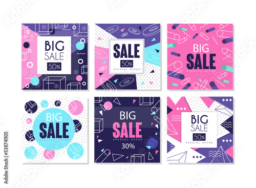 Big Sale and Discount Trendy Abstract Geometric Card and Banner Vector Template Set