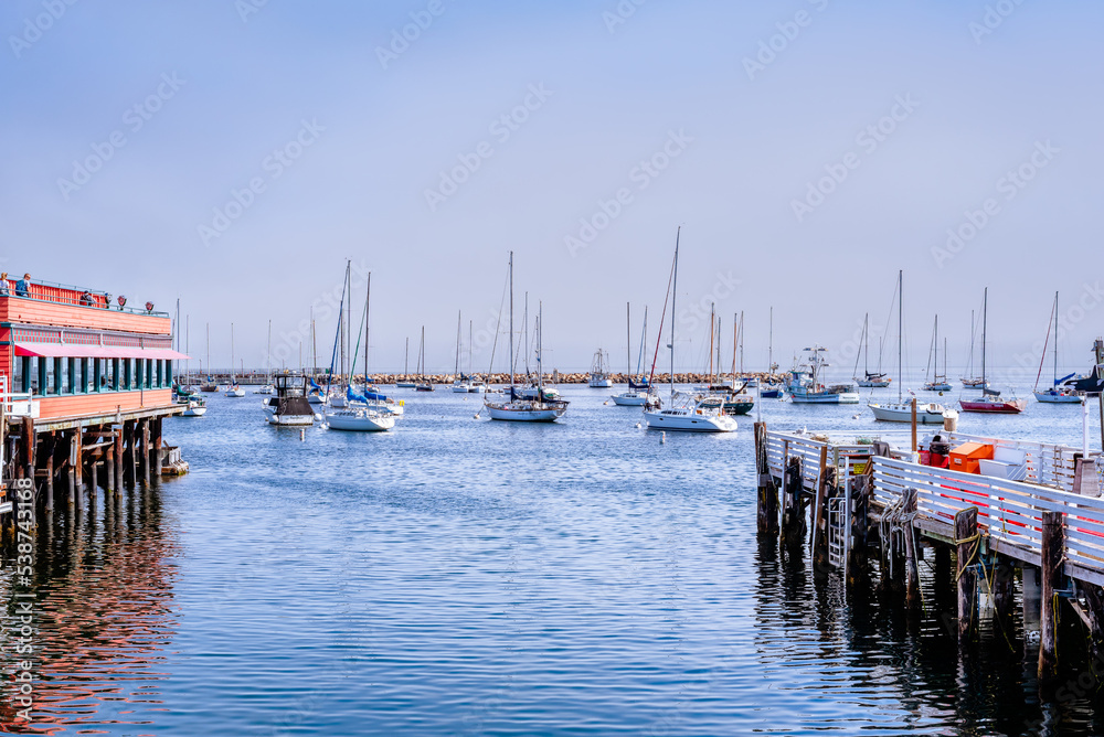 Monterey Bay, California with sailboats in marina Monterey Bay, California with sailboats in marina