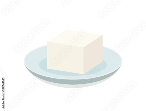 お皿にのっている豆腐のイラスト