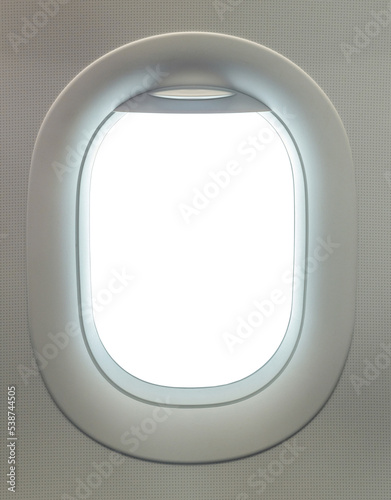 aeroplane window with clear background from a big airplane airline jet 
