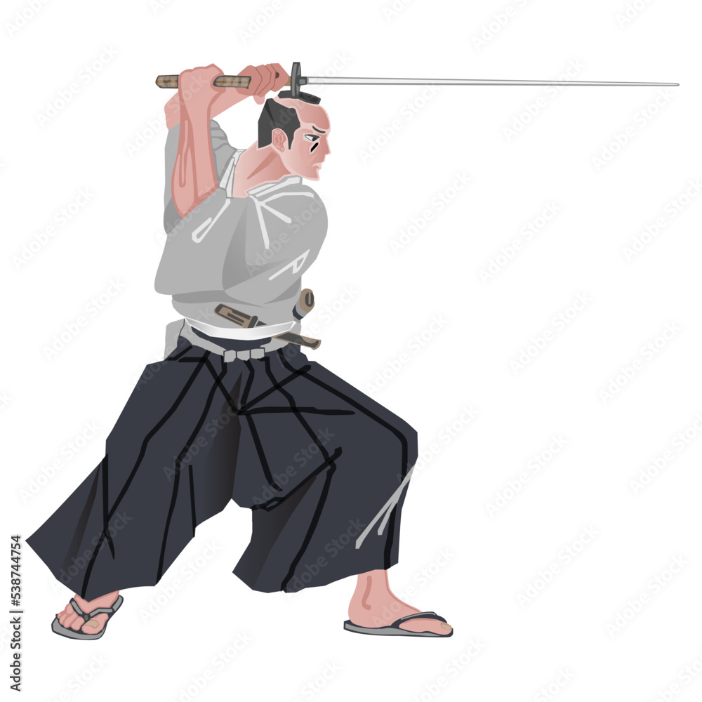 Samurai in Attack Position Illustration Samurai in Attack Position Illustration