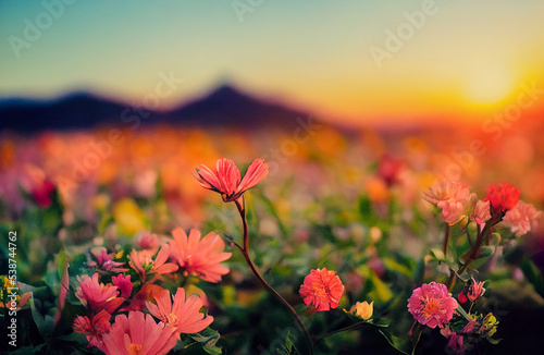 Fototapeta Naklejka Na Ścianę i Meble -  Hermosos amaneceres con flores silvestres