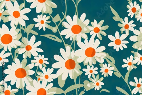 Colorful Large Scale Hand Drawn Floral 2d Seamless Pattern. Retro 70s Style Nostalgic Fashion Textile Bold Background. Summer Resort Print. Daisies. Flower Power