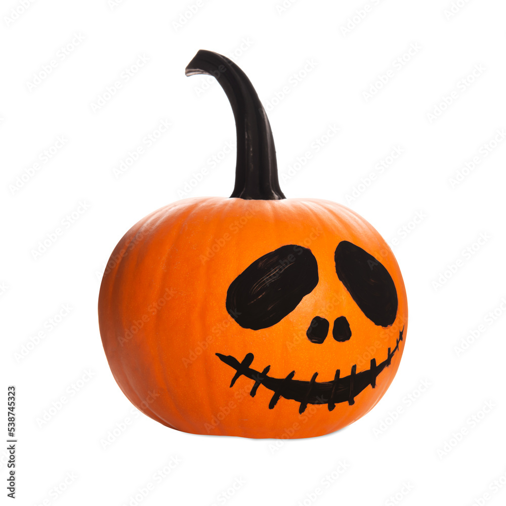 Halloween pumpkin with drawn scary face isolated on white Halloween pumpkin with drawn scary face isolated on white