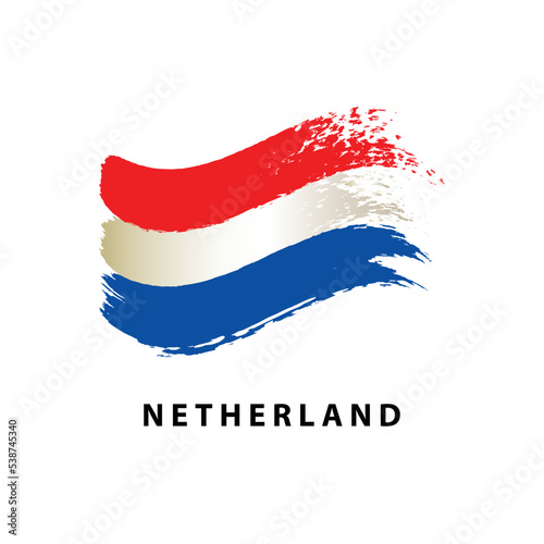 Flag of Netherland, brush strokes painted waving flag, isolated on white background, vector illustration.