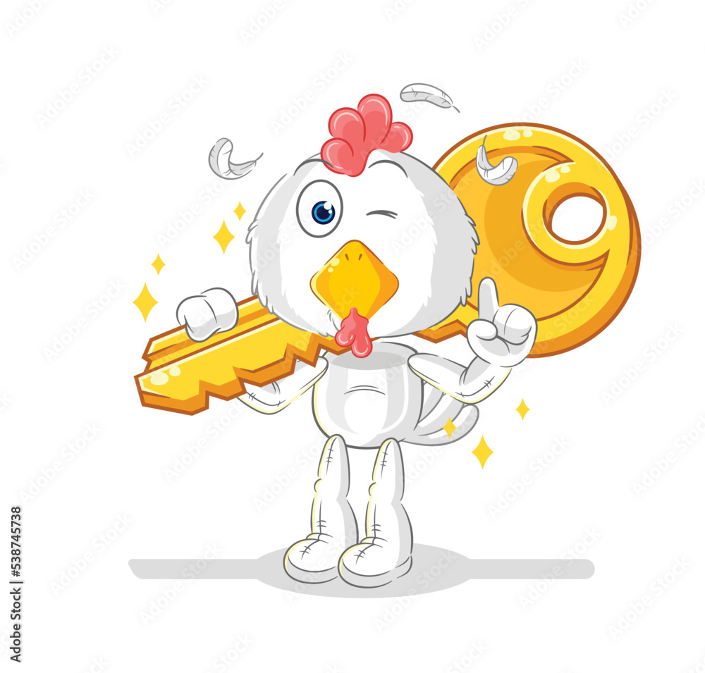 chicken carry the key mascot. cartoon vector