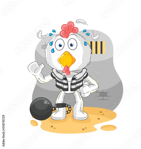 chicken criminal in jail. cartoon character