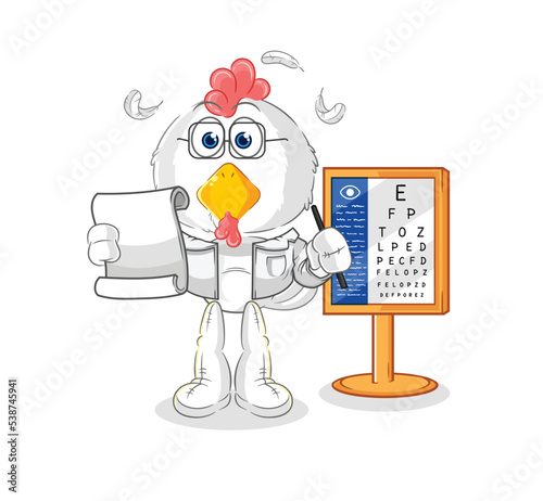 chicken oculist cartoon. cartoon mascot vector