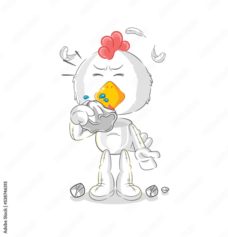 chicken blowing nose character. cartoon mascot vector