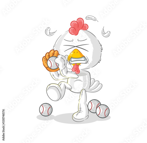 chicken baseball pitcher cartoon. cartoon mascot vector