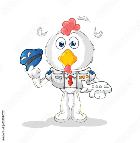chicken pilot mascot. cartoon vector