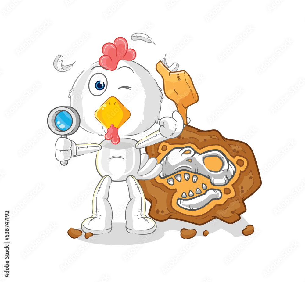 chicken archaeologists with fossils mascot. cartoon vector chicken archaeologists with fossils mascot. cartoon vector