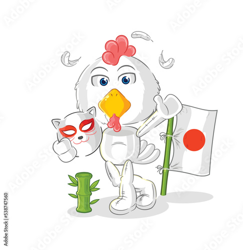 chicken japanese fox character. cartoon mascot