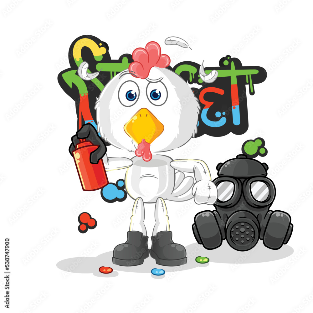 chicken graffiti artist vector. cartoon character chicken graffiti artist vector. cartoon character