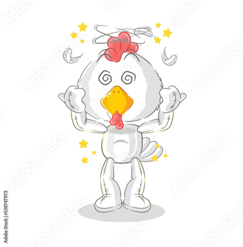 chicken dizzy head mascot. cartoon vector