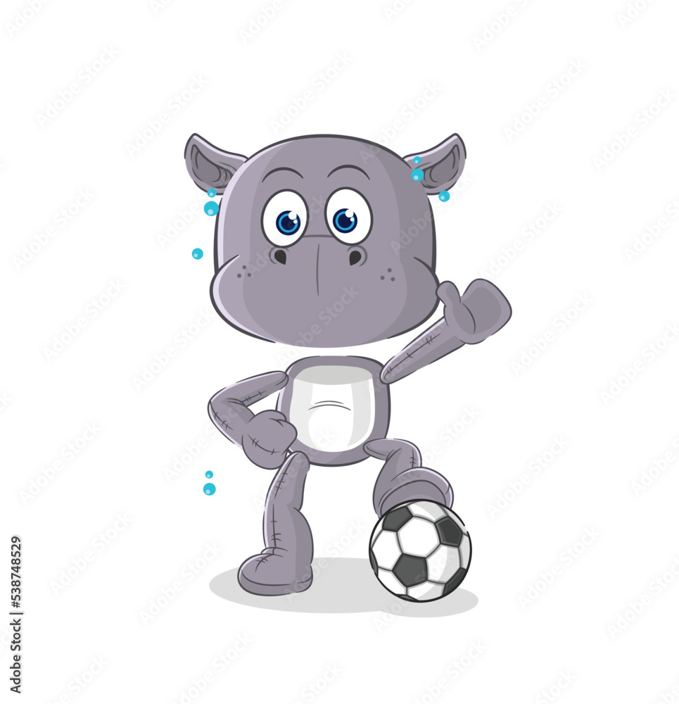 hippopotamus playing soccer illustration. character vector