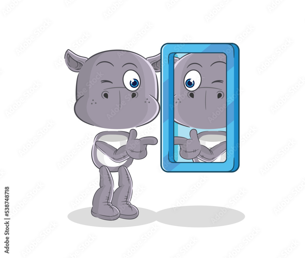 hippopotamus looking into mirror cartoon. cartoon mascot vector hippopotamus looking into mirror cartoon. cartoon mascot vector