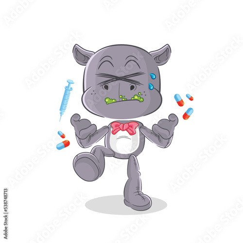 hippopotamus drug overdose. cartoon illustration
