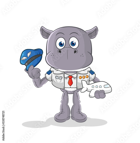 hippopotamus pilot mascot. cartoon vector