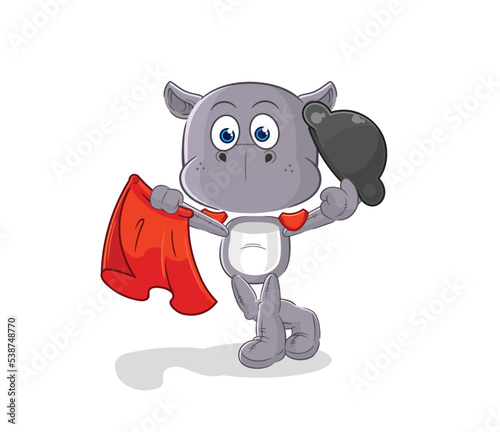 hippopotamus matador with red cloth illustration. character vector
