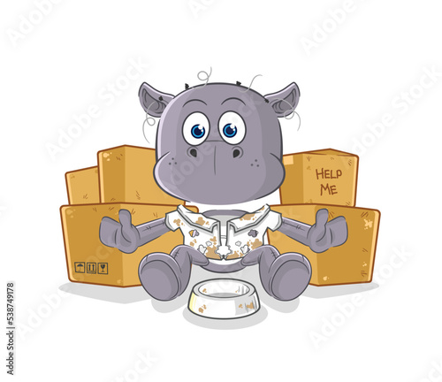 hippopotamus homeless character. cartoon mascot vector