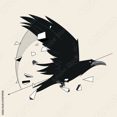 Sketch of flying raven. Hand drawn illustration converted to vector. Vector illustration
