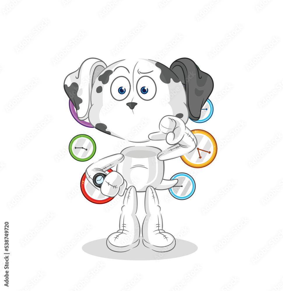 dalmatian dog with wristwatch cartoon. cartoon mascot vector dalmatian dog with wristwatch cartoon. cartoon mascot vector