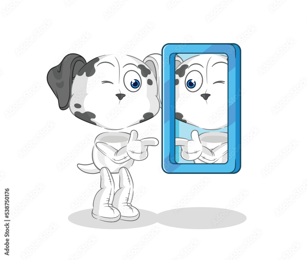 dalmatian dog looking into mirror cartoon. cartoon mascot vector dalmatian dog looking into mirror cartoon. cartoon mascot vector