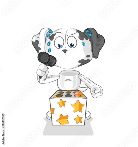 dalmatian dog play whack a mole mascot. cartoon vector