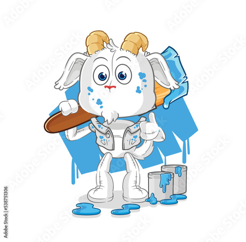 mountain goat painter illustration. character vector