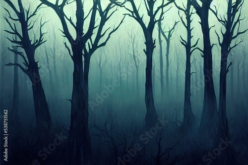 scary gloomy forest at the night