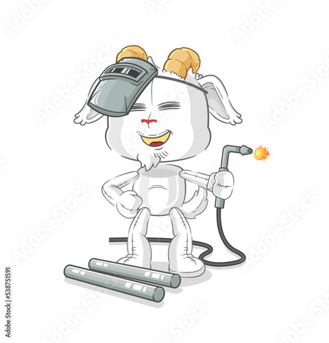 mountain goat welder mascot. cartoon vector