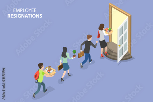 3D Isometric Flat Vector Conceptual Illustration of Employee Resignation, Unemployment and Leaving the Workplace