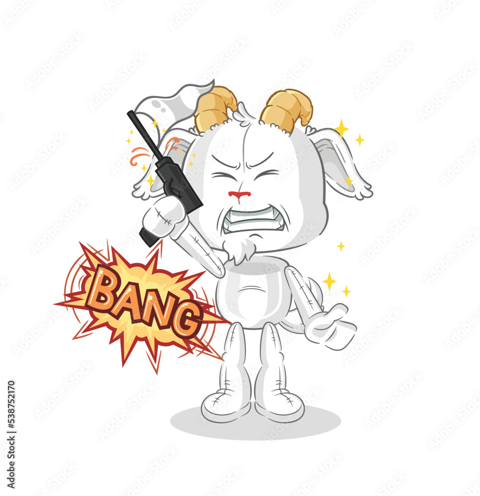 mountain goat warning shot mascot. cartoon vector mountain goat warning shot mascot. cartoon vector