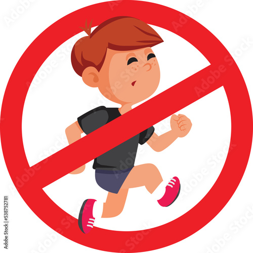 Do not Run Sign for Kids Vector Cartoon Icon. Wet slippery floor caution warning for children not to play in restricted area 
