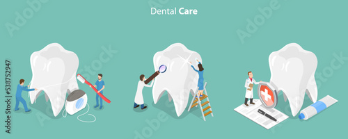 3D Isometric Flat Vector Conceptual Illustration of Dental Care, Dentist Services