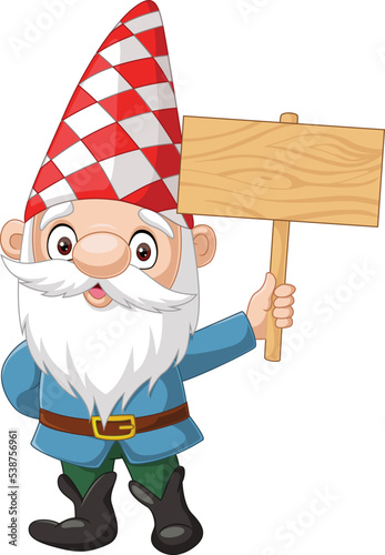 Cartoon happy gnomes holding blank board