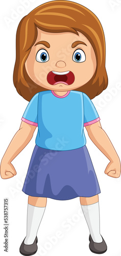 Cartoon angry girl screaming expression