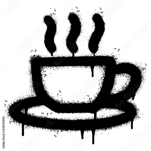 Spray Painted Graffiti Coffee cup icon Word Sprayed isolated with a white background. graffiti Coffee icon with over spray in black over white. Vector illustration.
