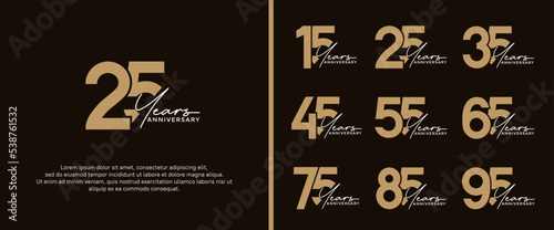 set of anniversary logo flat gold color on black background for celebration moment