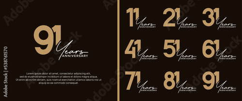 set of anniversary logo flat gold color on black background for celebration moment