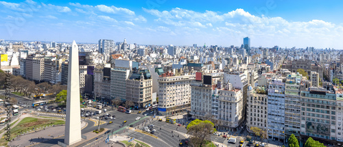 Photographie Panoramic cityscape and skyline view of Buenos Aires near landmark obelisk on 9 de Julio Avenue
