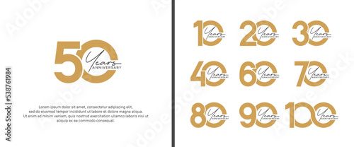 set of anniversary logo flat brown color on white background for celebration moment © dharmArt