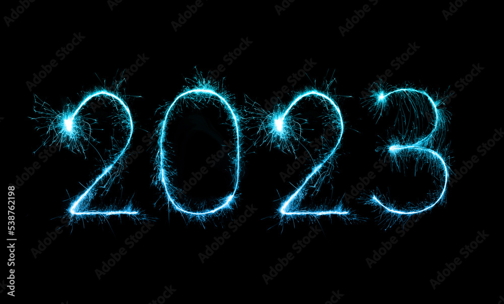 2023 happy new year fireworks celebration written sparkling at night. 2023 happy new year fireworks celebration written sparkling at night.