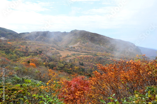 Mt Kurikoma is a volcano on the prefectural borders of Akita, Iwate and Miyagi. It is famous for having a wide range of mountain plants and amazing fall foliage. It is known as one of Japan’s best Mt. © Optimistic Fish
