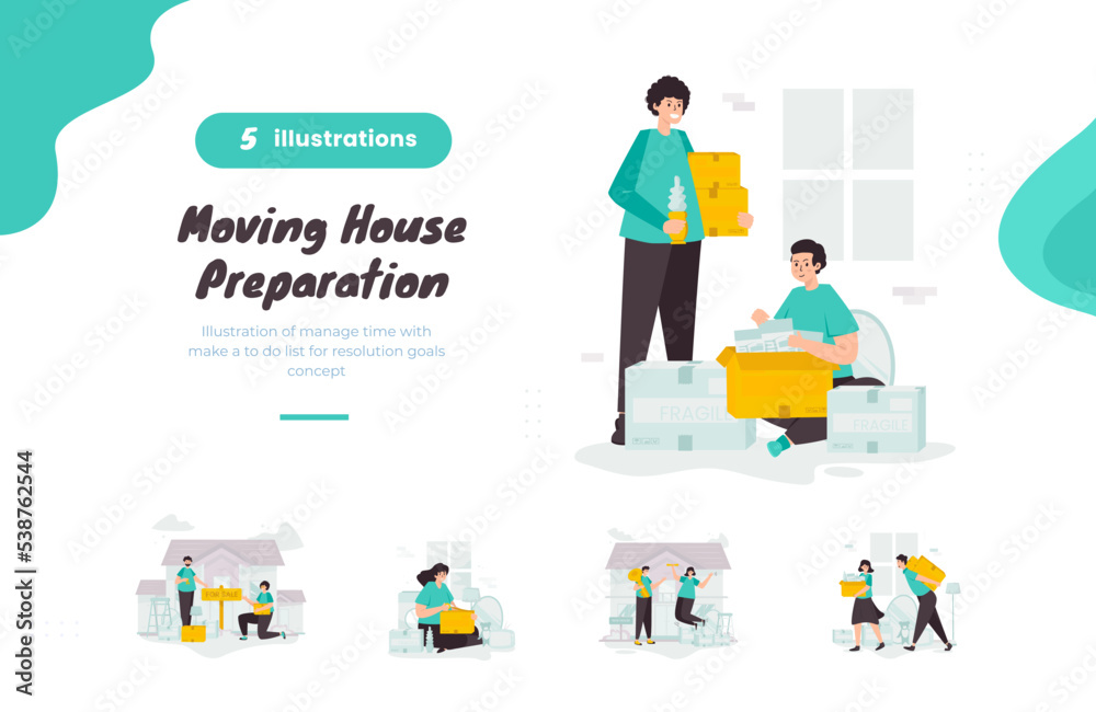 Moving house preparation bundle pack illustration Moving house preparation bundle pack illustration