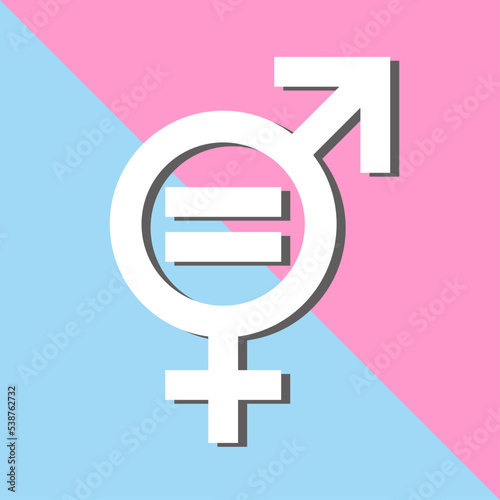 Gender equality symbol, flat vector illustration icon signifies that women and men should always have equal opportunities
