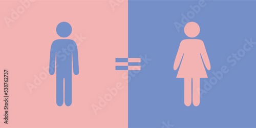 Gender equality symbol, flat vector illustration icon signifies that women and men should always have equal opportunities